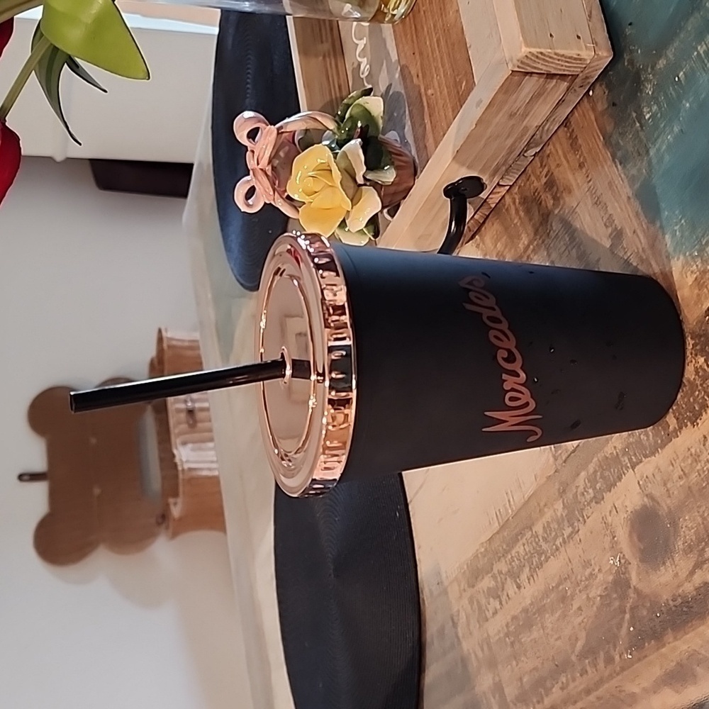 Black Tumbler with Rose Gold Straw - Picture 2 of 6